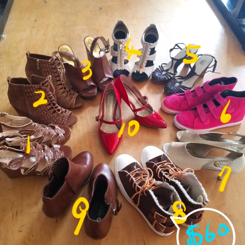All shoes 7 1/2. Red shose 6 1/2